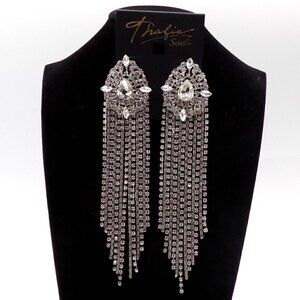 Thalia Sodi Statement Crystal Pear Drop Earrings Silver-tone Cluster Tassel 6"